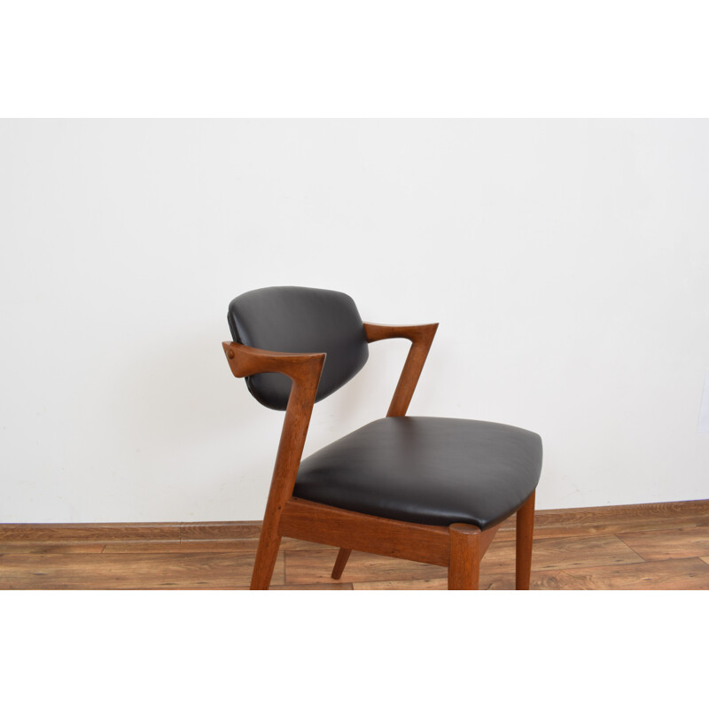 Mid-Century Teak and Leather Dining Chair Model 42 by Kai Kristiansen for Schou Andersen Danish 1960s