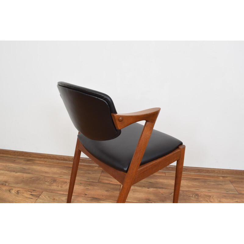 Mid-Century Teak and Leather Dining Chair Model 42 by Kai Kristiansen for Schou Andersen Danish 1960s