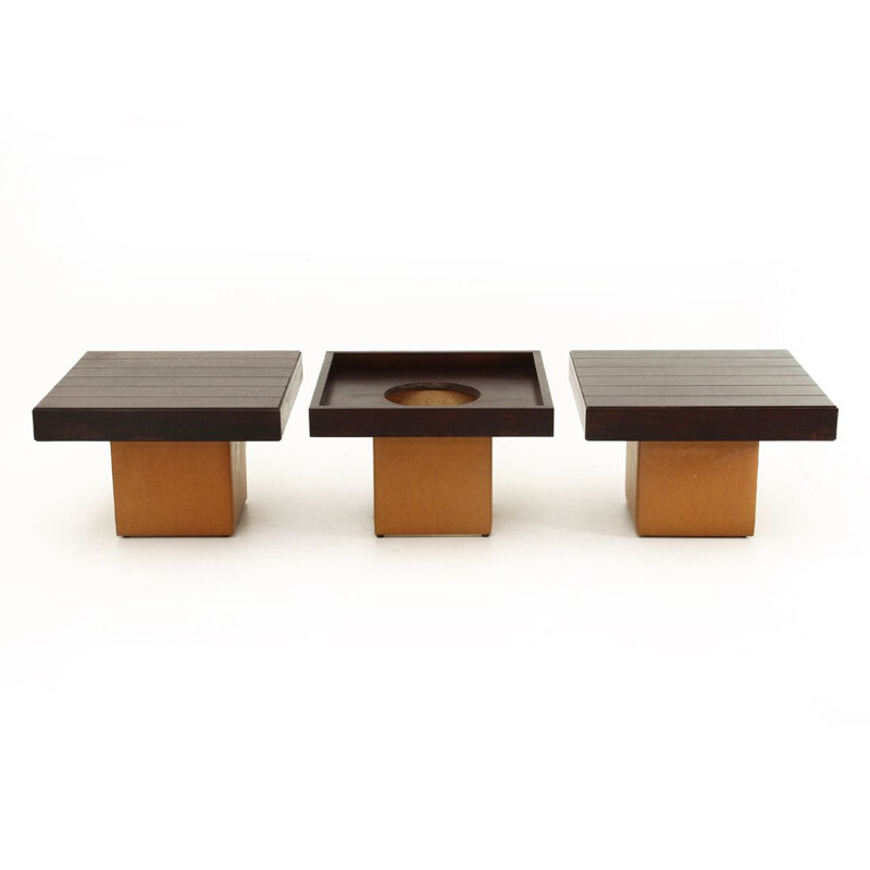 3 vintage coffee tables in wood and artificial leather by Umberto Brandigi, 1960s