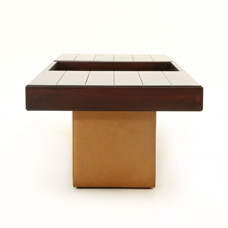 3 vintage coffee tables in wood and artificial leather by Umberto Brandigi, 1960s