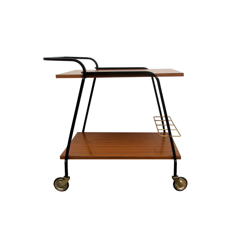 Vintage bar trolley in wooden formica and brass 1960s