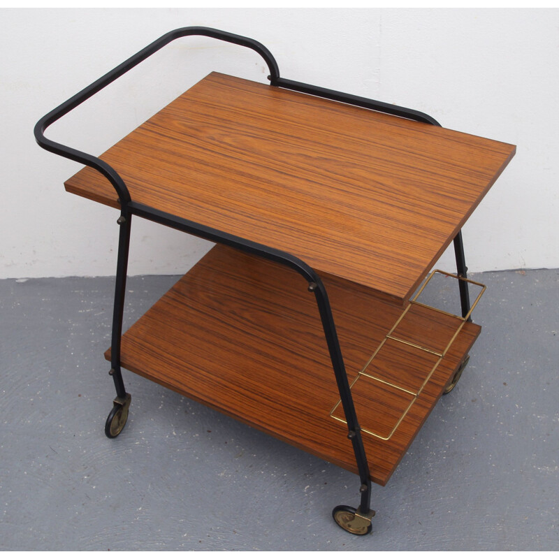 Vintage bar trolley in wooden formica and brass 1960s