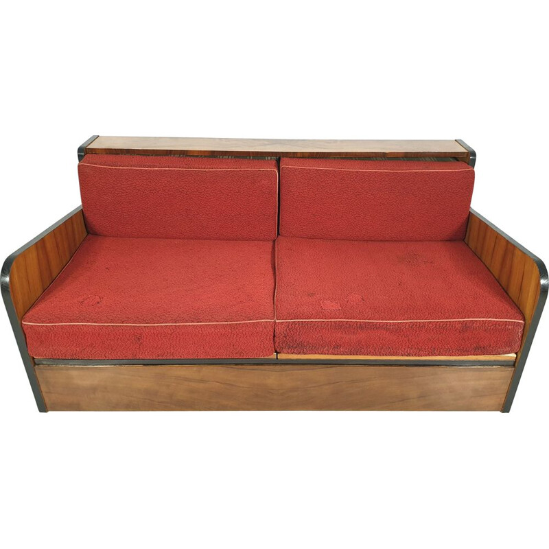 Vintage walnut sofa bed, Art Deco 1960