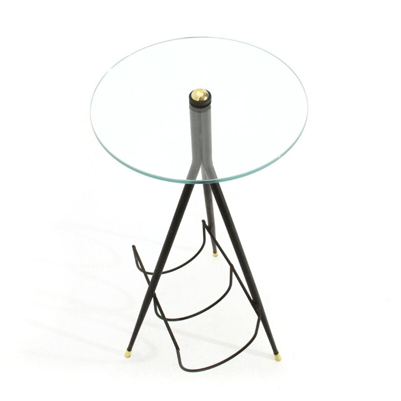 Vintage Side table with glass top and magazine rack, 1950s