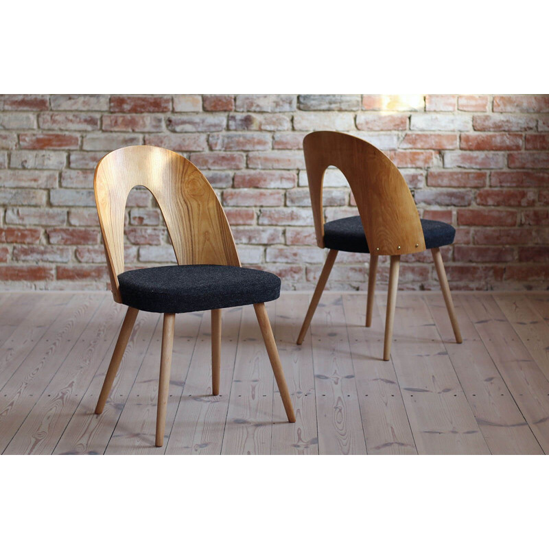 Set of 4 Midcentury Dining Chairs by Antonin Šuman in Melange Black Wool by Kvadrat 1960s