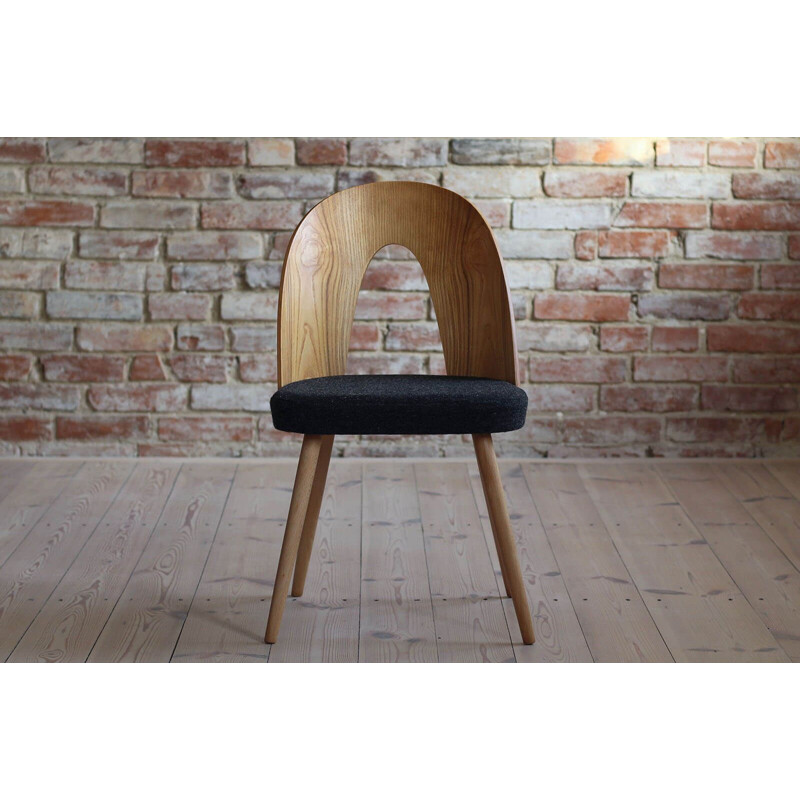 Set of 4 Midcentury Dining Chairs by Antonin Šuman in Melange Black Wool by Kvadrat 1960s