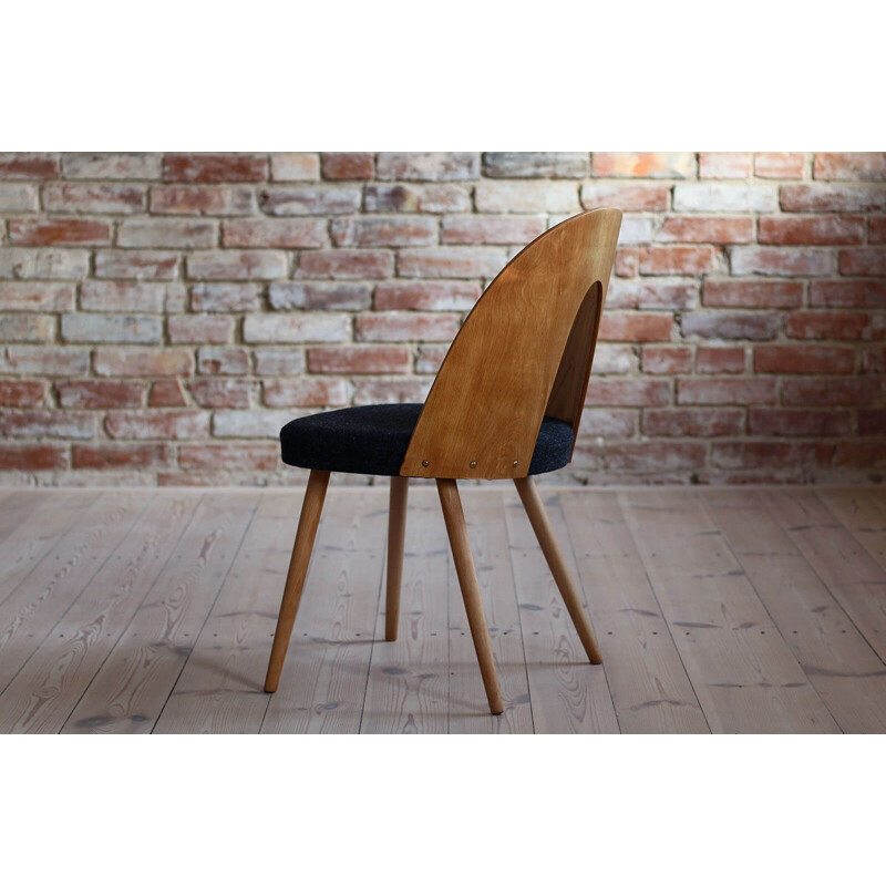 Set of 4 Midcentury Dining Chairs by Antonin Šuman in Melange Black Wool by Kvadrat 1960s