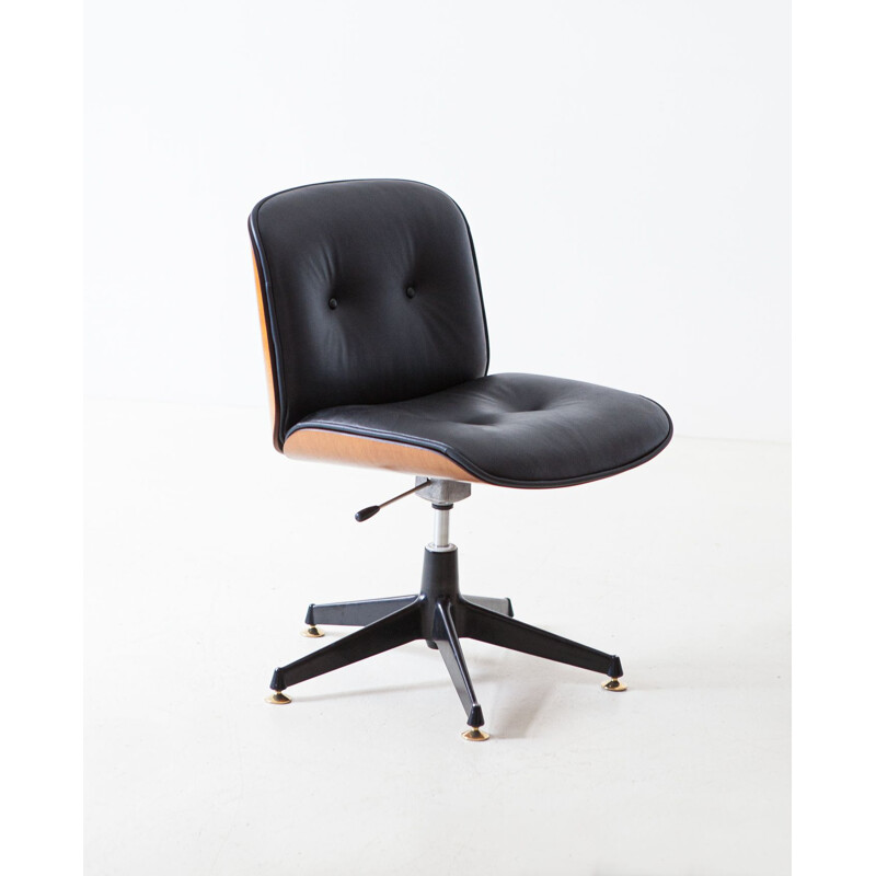 Vintage Desk Chair with Black Leather by Ico Parisi for MIM Roma 1960s