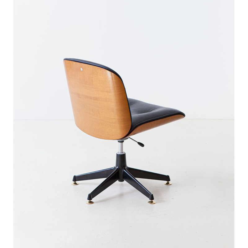 Vintage Desk Chair with Black Leather by Ico Parisi for MIM Roma 1960s