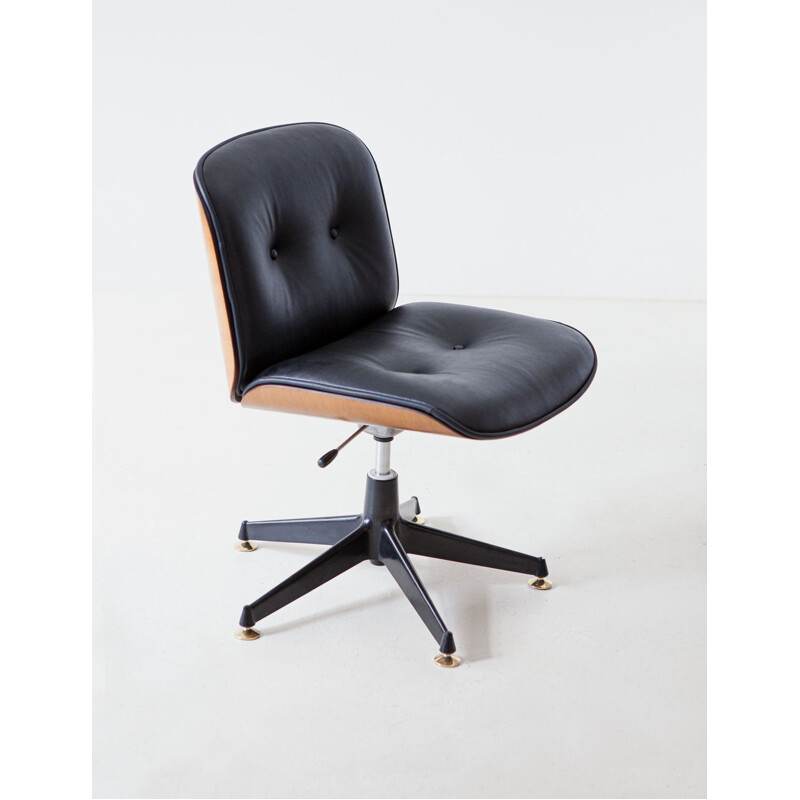 Chaise de bureau vintage en cuir noir par Ico Parisi pour le MIM Roma 1960