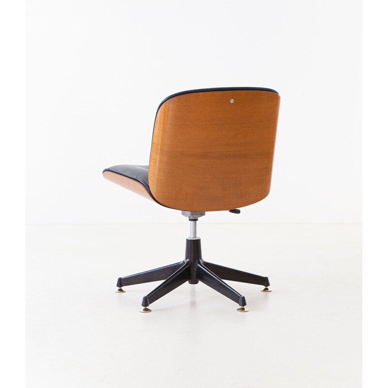 Vintage Desk Chair with Black Leather by Ico Parisi for MIM Roma 1960s