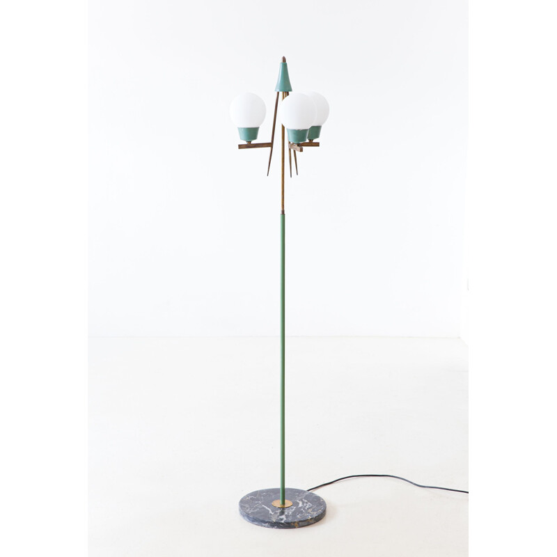 Vintage Floor Lamp in Portoro Marble Base Opaline Glass and Brass Italian 1950s 