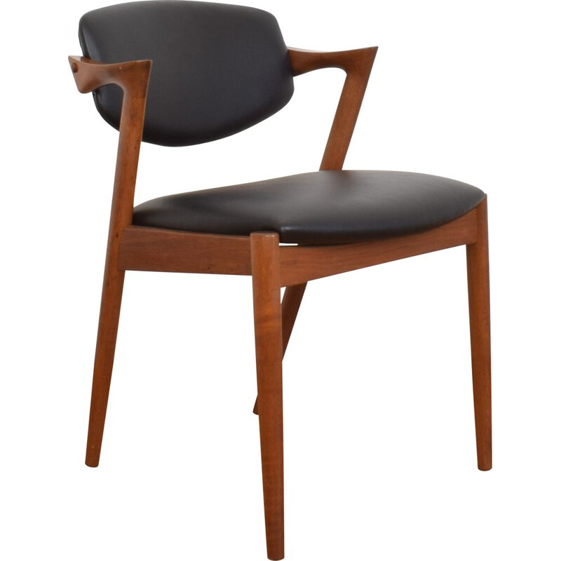 Mid-Century Teak and Leather Dining Chair Model 42 by Kai Kristiansen for Schou Andersen Danish 1960s