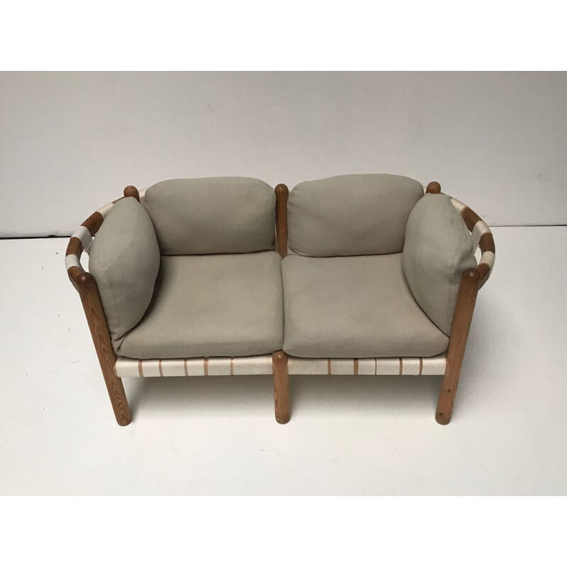 Vintage Pine 2-seater Settee sofa by Rainer Daumiller for Hirtshals Savvaerk 1970s