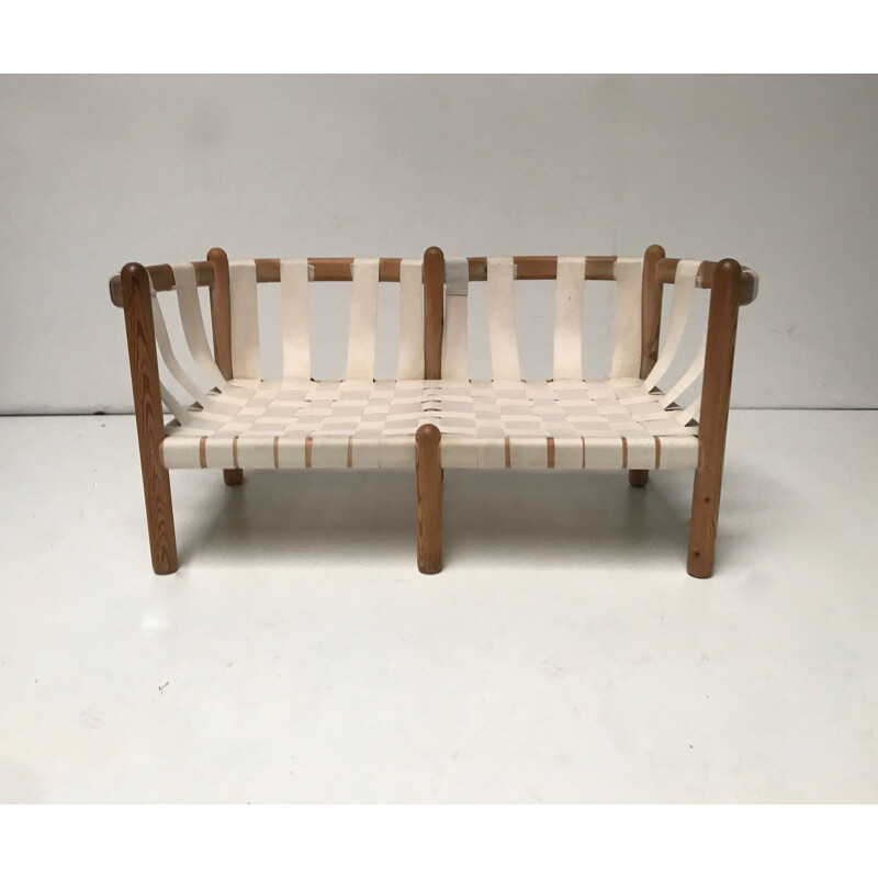 Vintage Pine 2-seater Settee sofa by Rainer Daumiller for Hirtshals Savvaerk 1970s