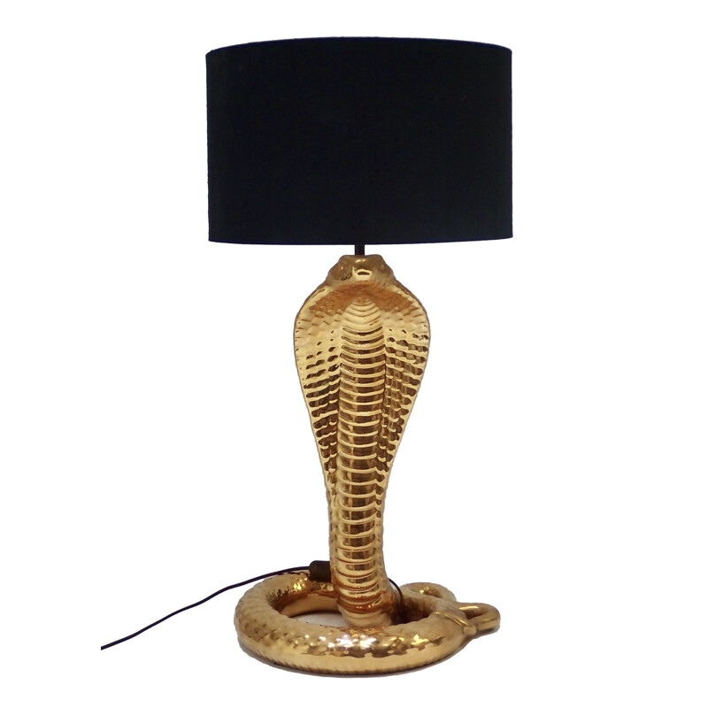 Vintage Cobra golden lamp by Tomaso Barbi Italy 1970