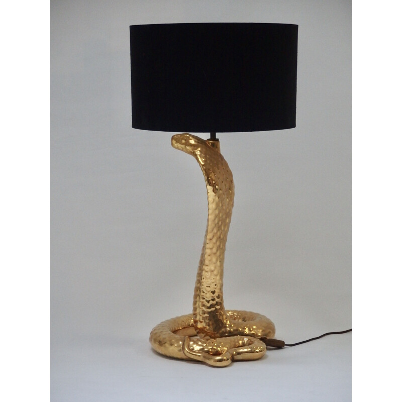 Vintage Cobra golden lamp by Tomaso Barbi Italy 1970