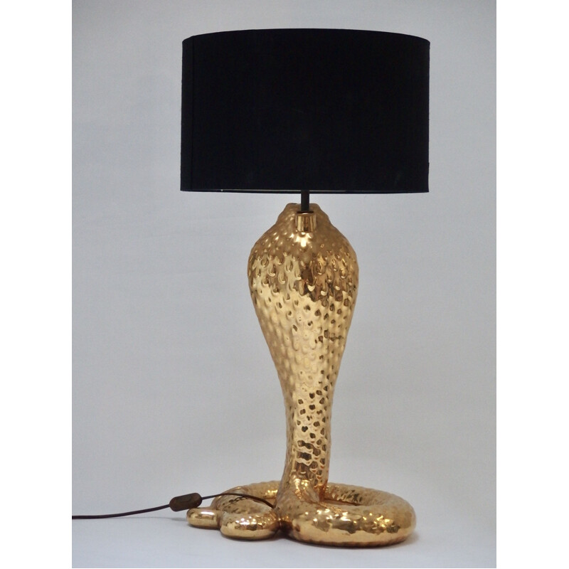 Vintage Cobra golden lamp by Tomaso Barbi Italy 1970
