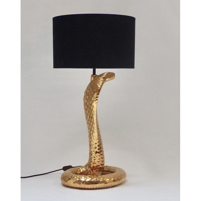 Vintage Cobra golden lamp by Tomaso Barbi Italy 1970