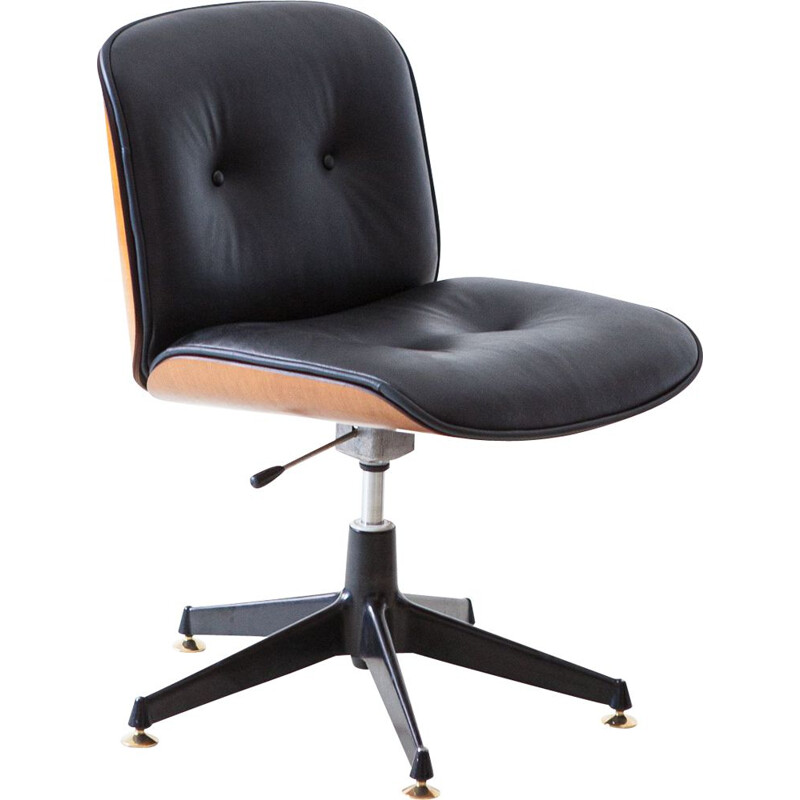 Vintage Desk Chair with Black Leather by Ico Parisi for MIM Roma 1960s