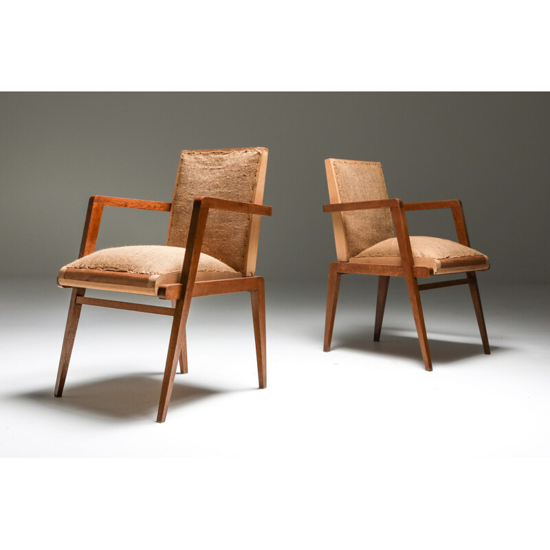 Pair of Vintage Armchairs in Oak René Gabriel 1950s