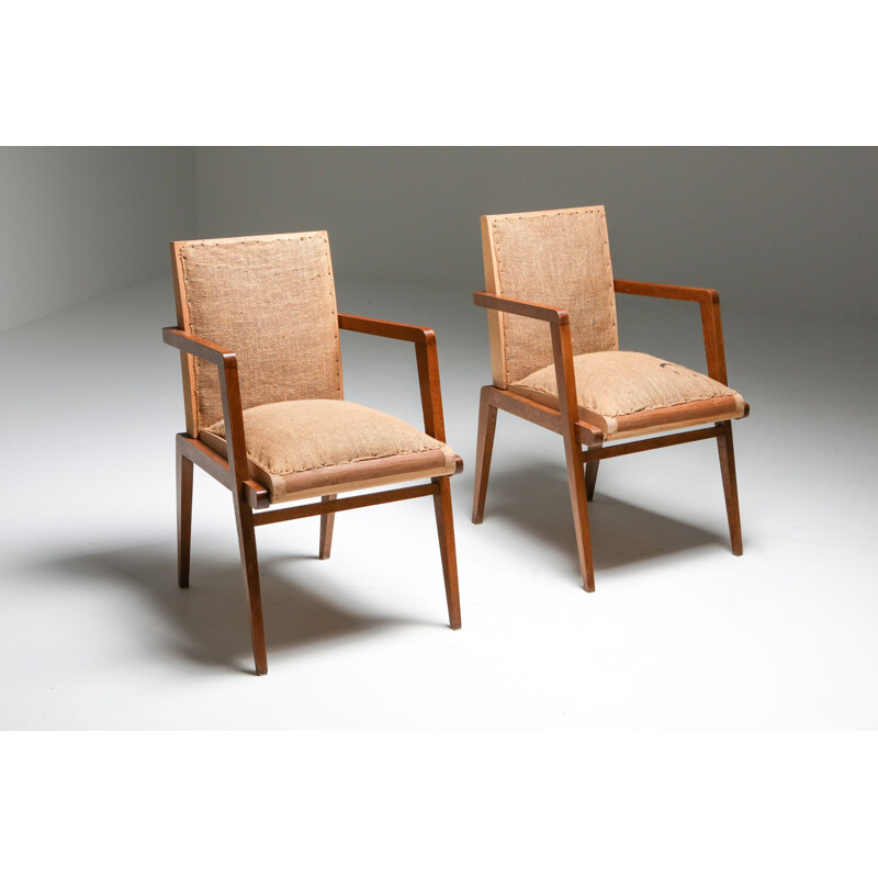 Pair of Vintage Armchairs in Oak René Gabriel 1950s