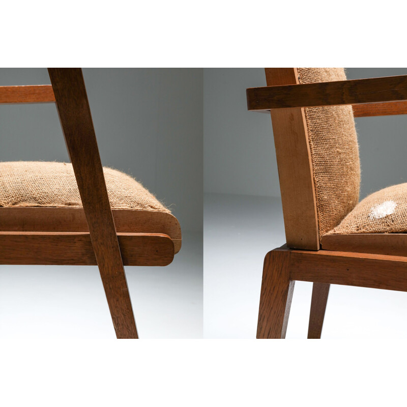 Paire de fauteuils vintage en chêne René Gabriel 1950