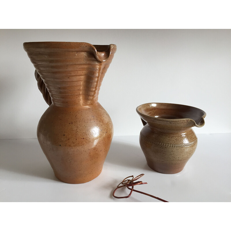 Duo of Vintage Pitchers in Glazed Stoneware