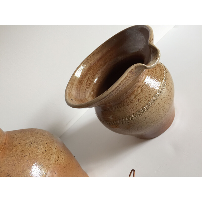 Duo of Vintage Pitchers in Glazed Stoneware