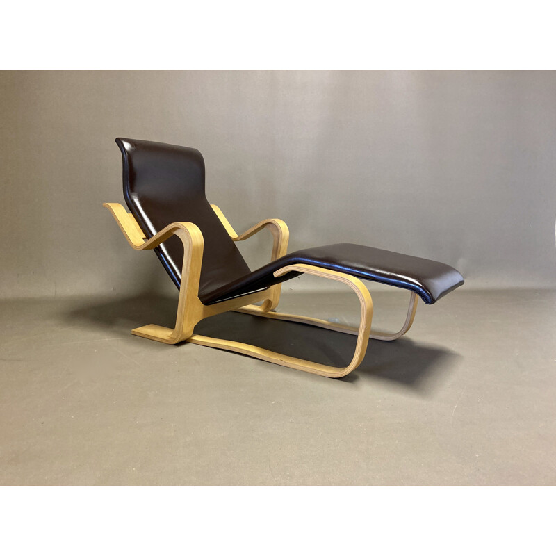 Chaise longue vintage cuir et hêtre Marcel Breuer