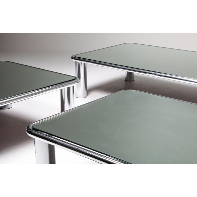Pair of vintage Mirrored Coffee Tables for Cassina Gianfranco Frattini 1960s