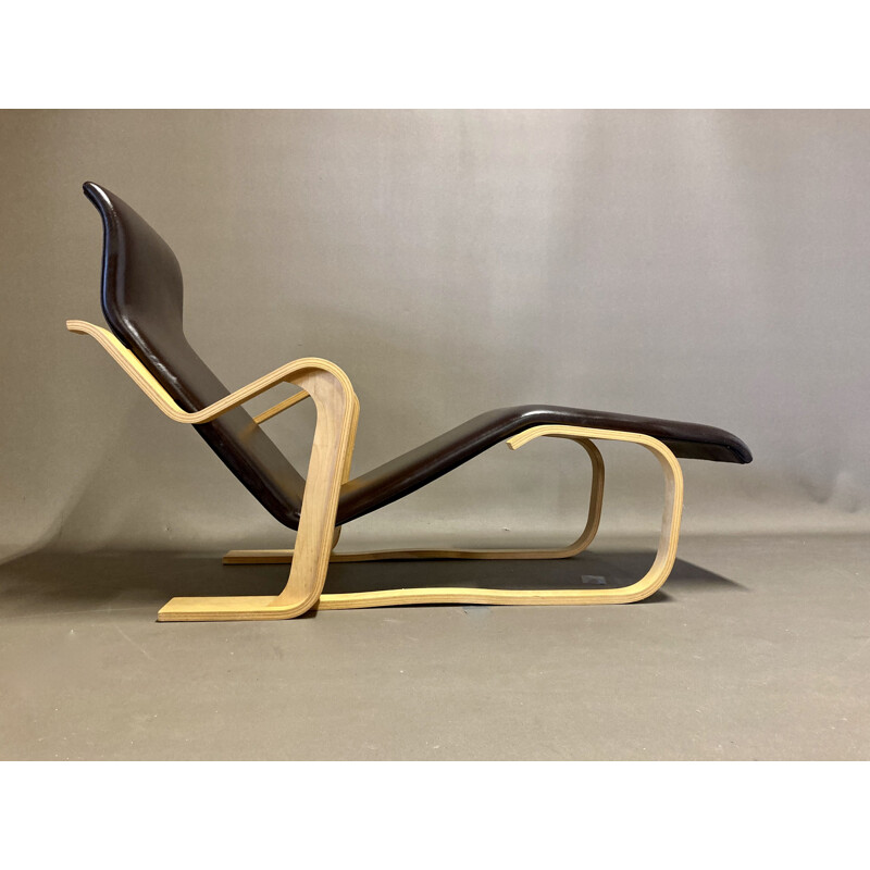Chaise longue vintage cuir et hêtre Marcel Breuer