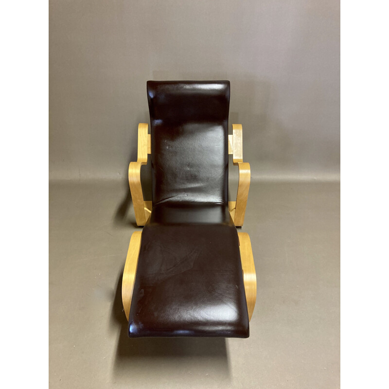 Vintage leather and beech deckchair Marcel Breuer 