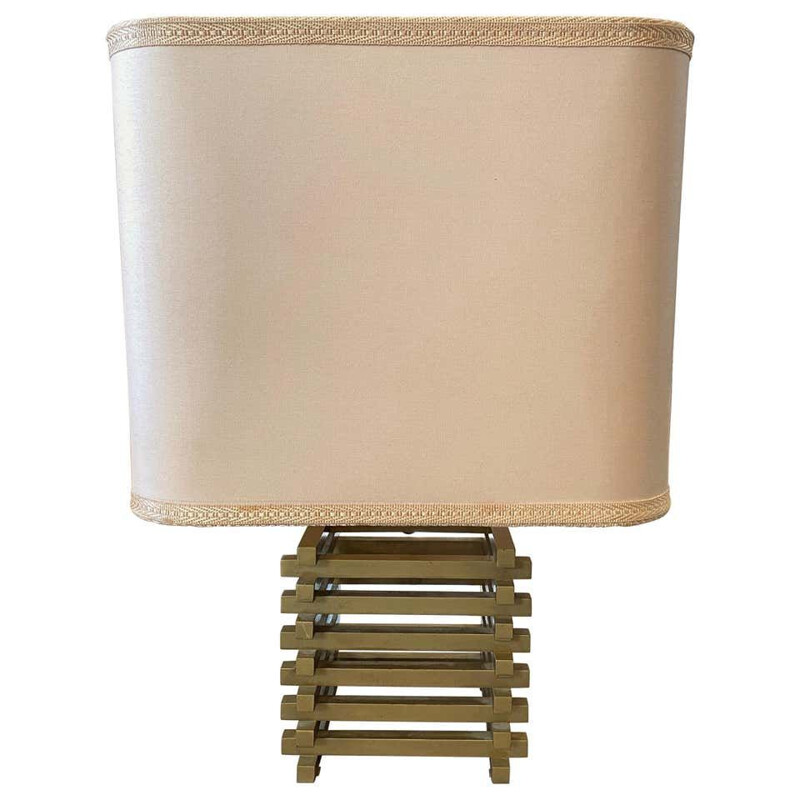 Square vintage table lamp in brass painted in gold Romeo Rega, Italy 1970