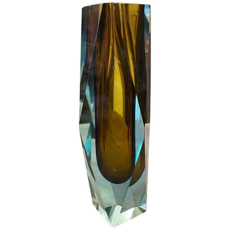 Vintage Blue and Brown Faceted Sommerso Murano Glass by Seguso 1970