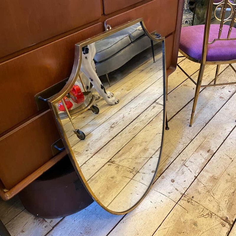 Mid-Century Brass Shield Wall Mirror italien 1950s