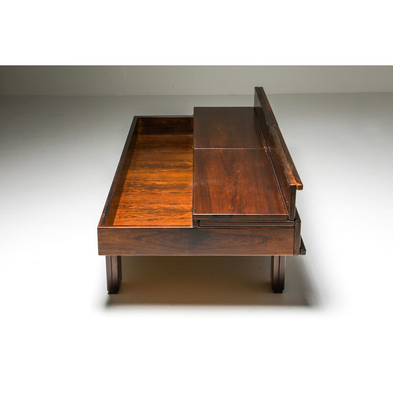 Vintage walnut coffee table with storage Michelluci 1970s