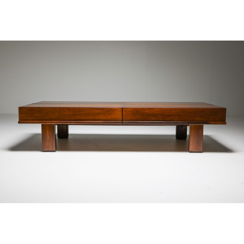 Vintage walnut coffee table with storage Michelluci 1970s