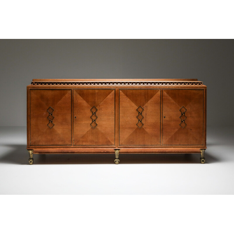 Vintage High-end Credenza in oak, bronze and marble 1930s