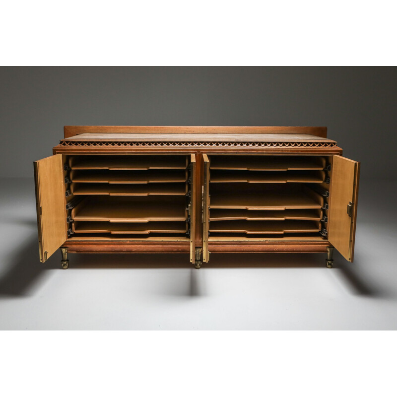 Vintage High-end Credenza in oak, bronze and marble 1930s