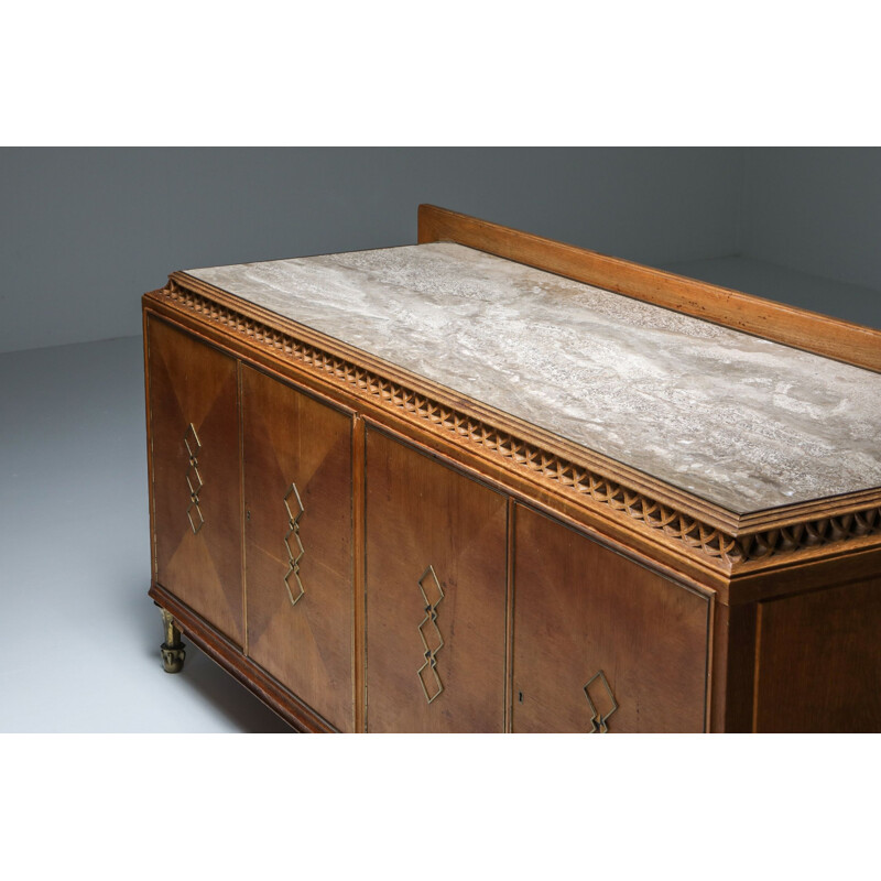 Vintage High-end Credenza in oak, bronze and marble 1930s