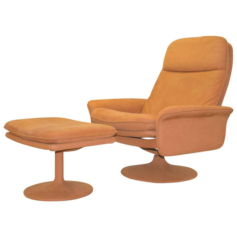 De Sede armchair and his ottoman in suede leather - 1970s