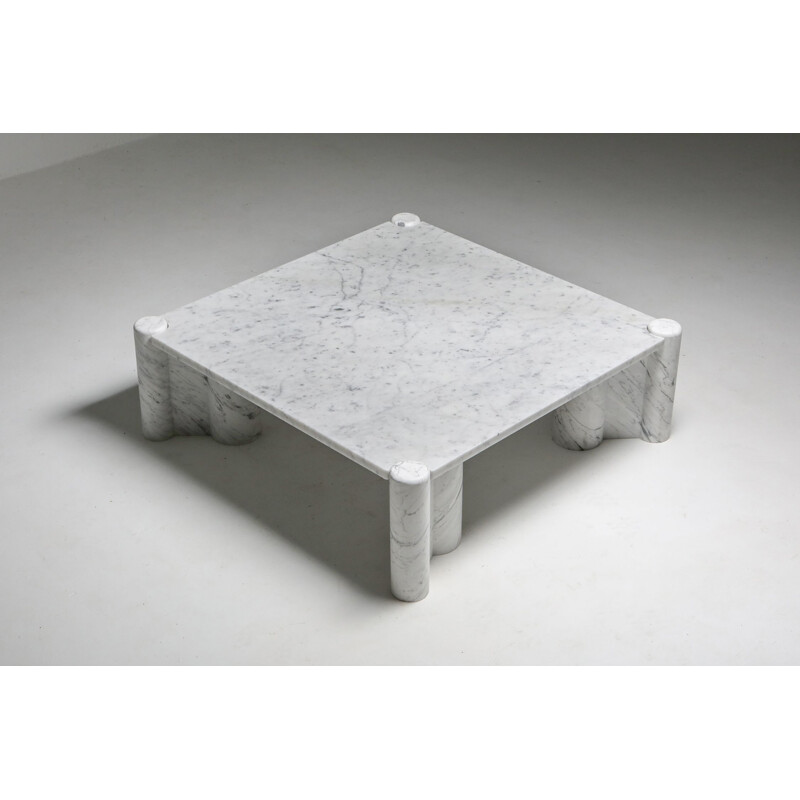 Table basse Vintage Gae Aulenti "Jumbo" en marbre blanc de Carrare 1960