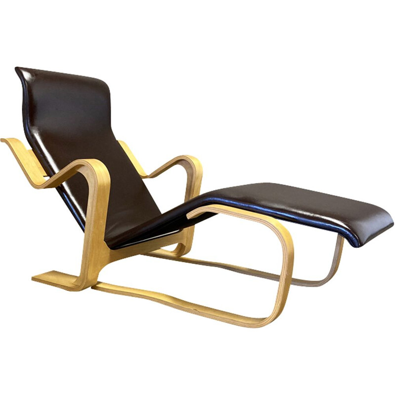 Vintage leather and beech deckchair Marcel Breuer 