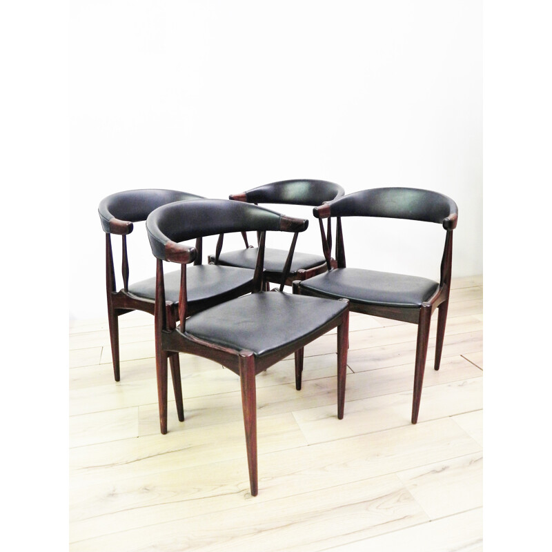 Set of 4 teak dining chairs with leatherette seat - 1960s