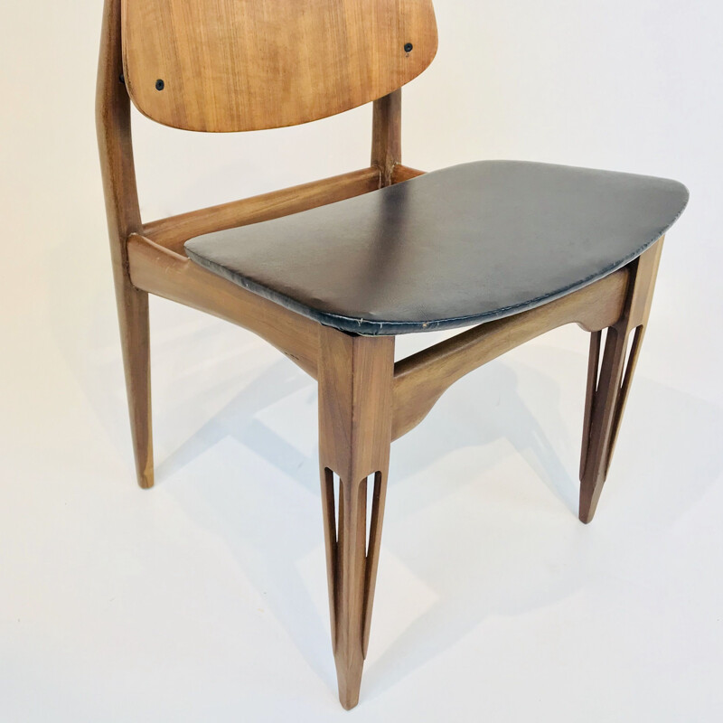 Vintage wooden and skai chair, Italy 1960