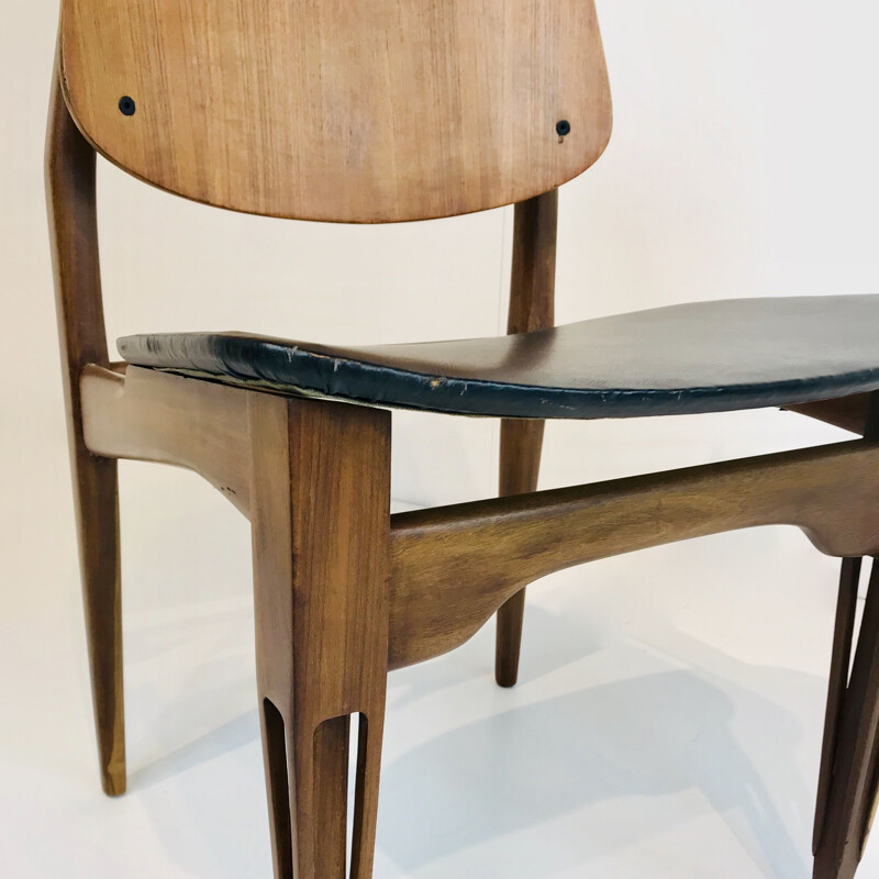 Vintage wooden and skai chair, Italy 1960