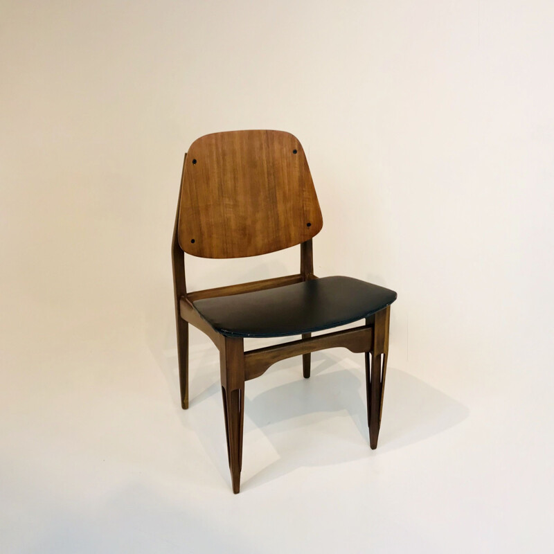 Vintage wooden and skai chair, Italy 1960