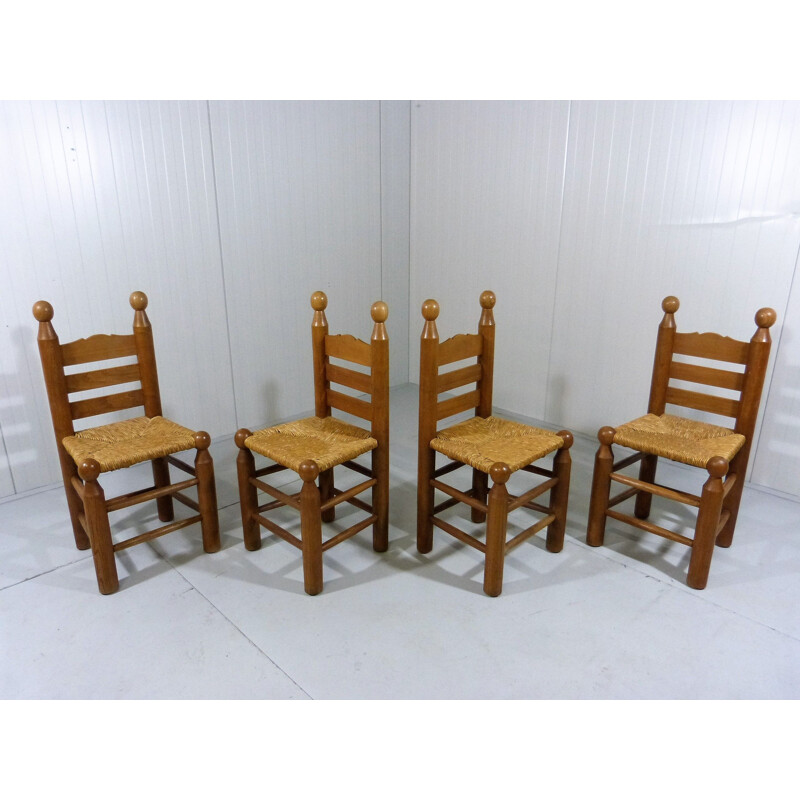 Ensemble de 4 chaises vintage de Charles Dudouyt 1960