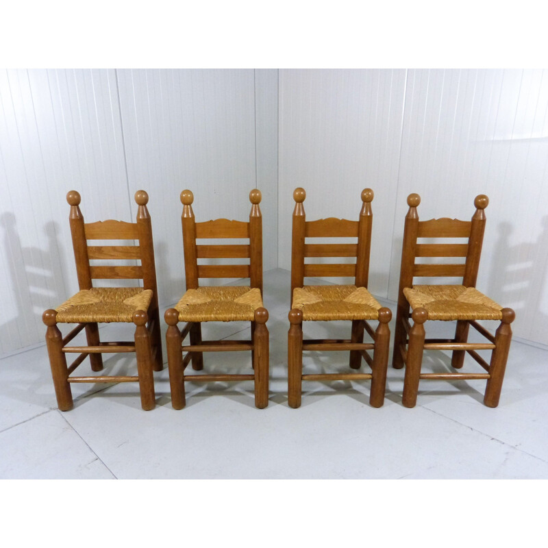 Ensemble de 4 chaises vintage de Charles Dudouyt 1960